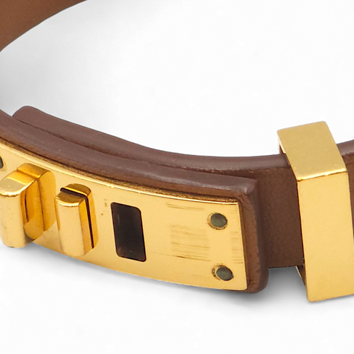 Mini Dog T3 Brown Bracelet in Swift, Gold hardware