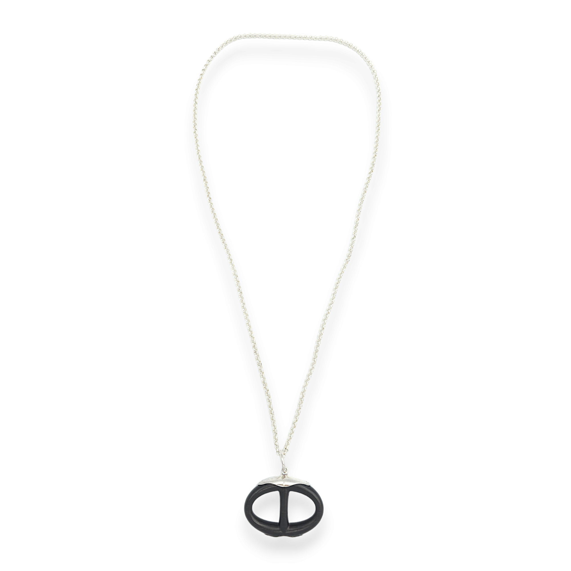 Chaine D'ancre Pendant Black Necklace in Ebony Wood, Silver hardware