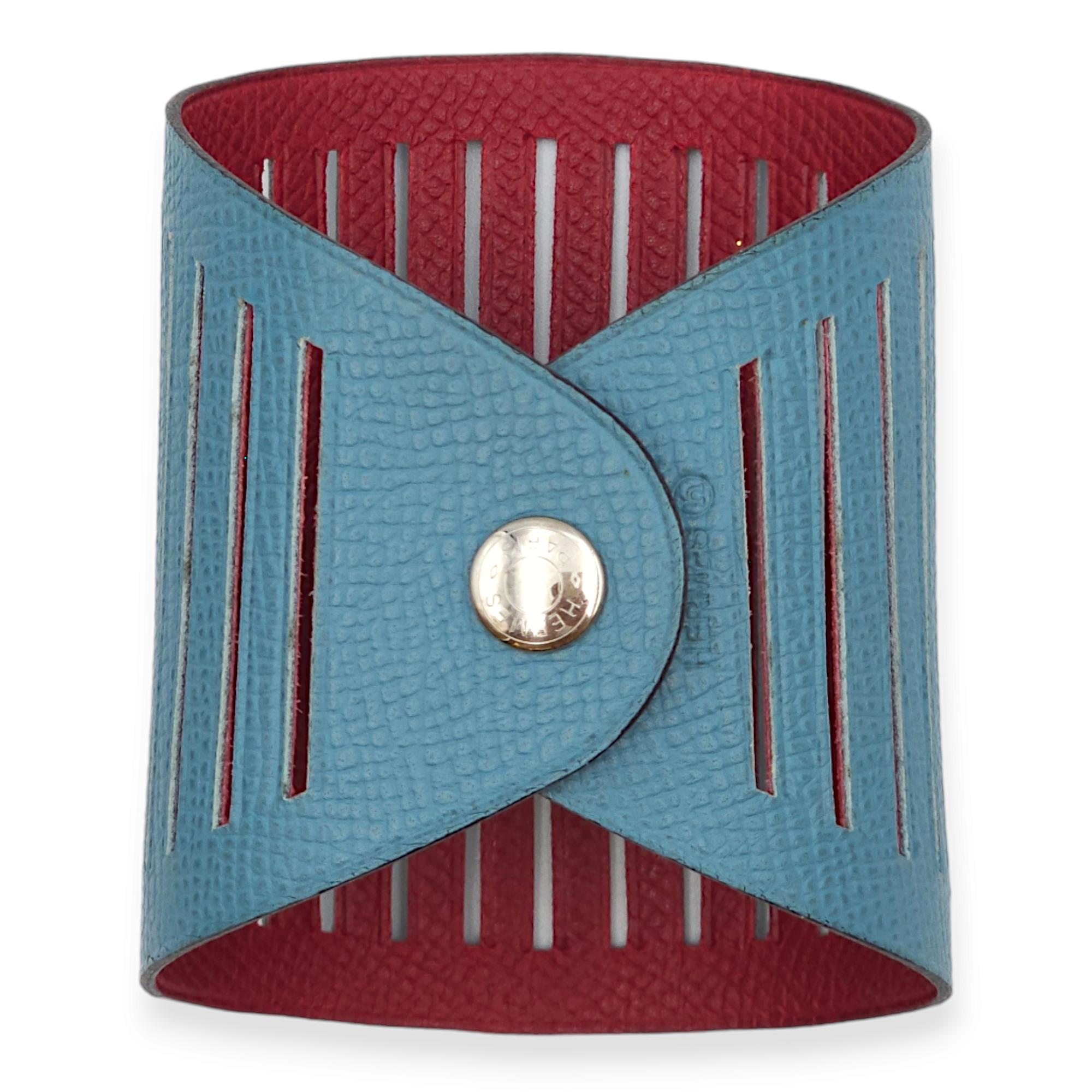 Petit H Cuff Blue Jean /Rouge Grenate Bracelet in Epsom