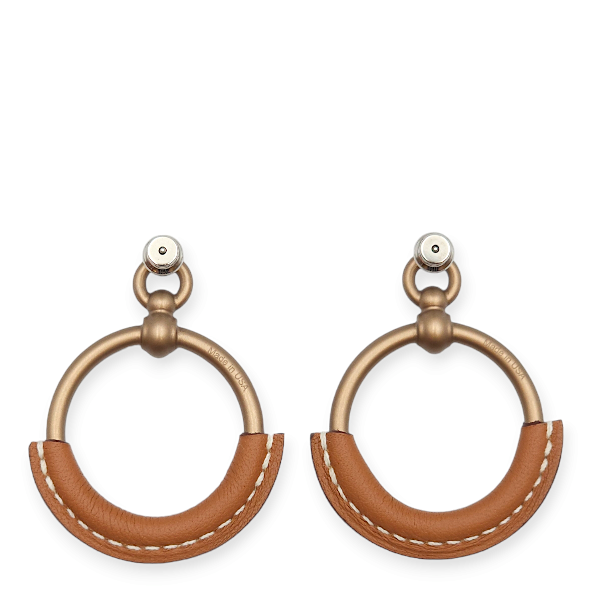 Loop Fauve Earrings in Barenia, Sunset Aluminum hardware