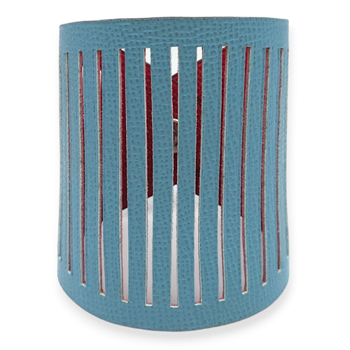 Petit H Cuff Blue Jean /Rouge Grenate Bracelet in Epsom