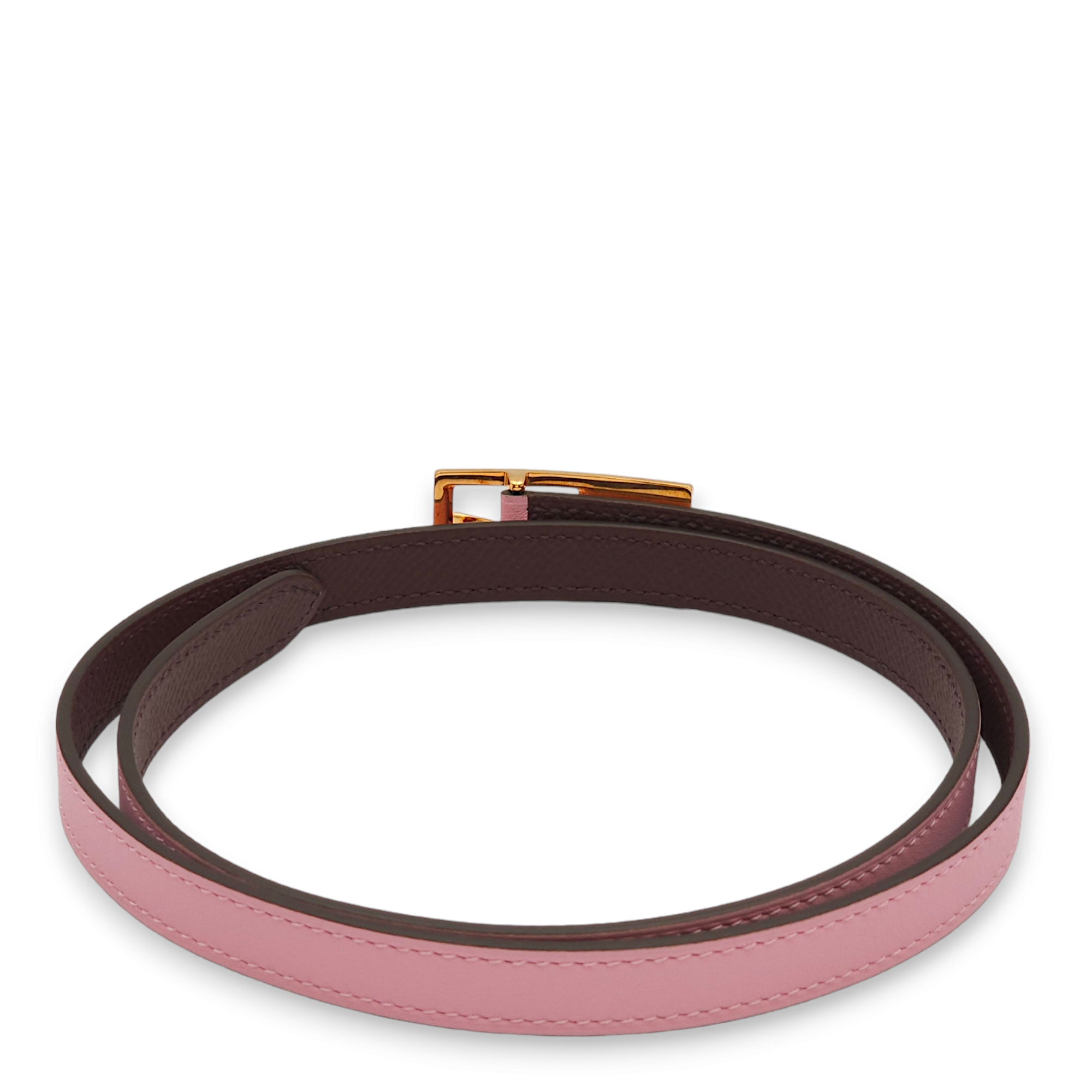 Lucky 15 70 Mauve Sylvestre/Rouge Sellier Belt in Epsom, Rose Gold hardware