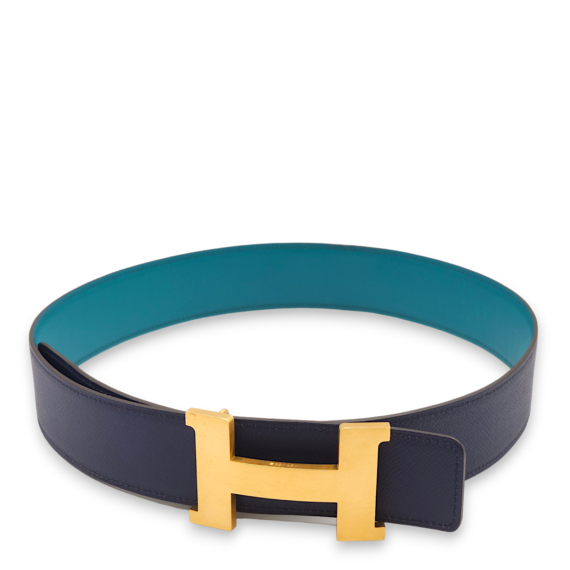 Constance H 42mm by 80cm Blue Sapphire/Blue Izmir Belt in Epsom, Brushed Gold hardware