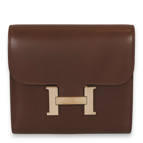 Constance Compact Moka Wallet in Vean Butler, Palladium hardware