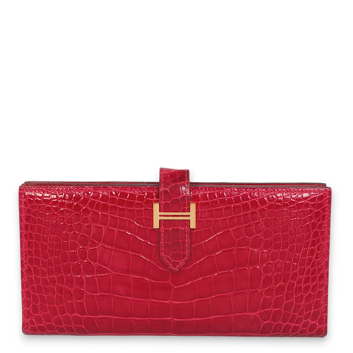 Bearn Bi-fold Braise Wallet in Shiny Alligator, Gold hardware