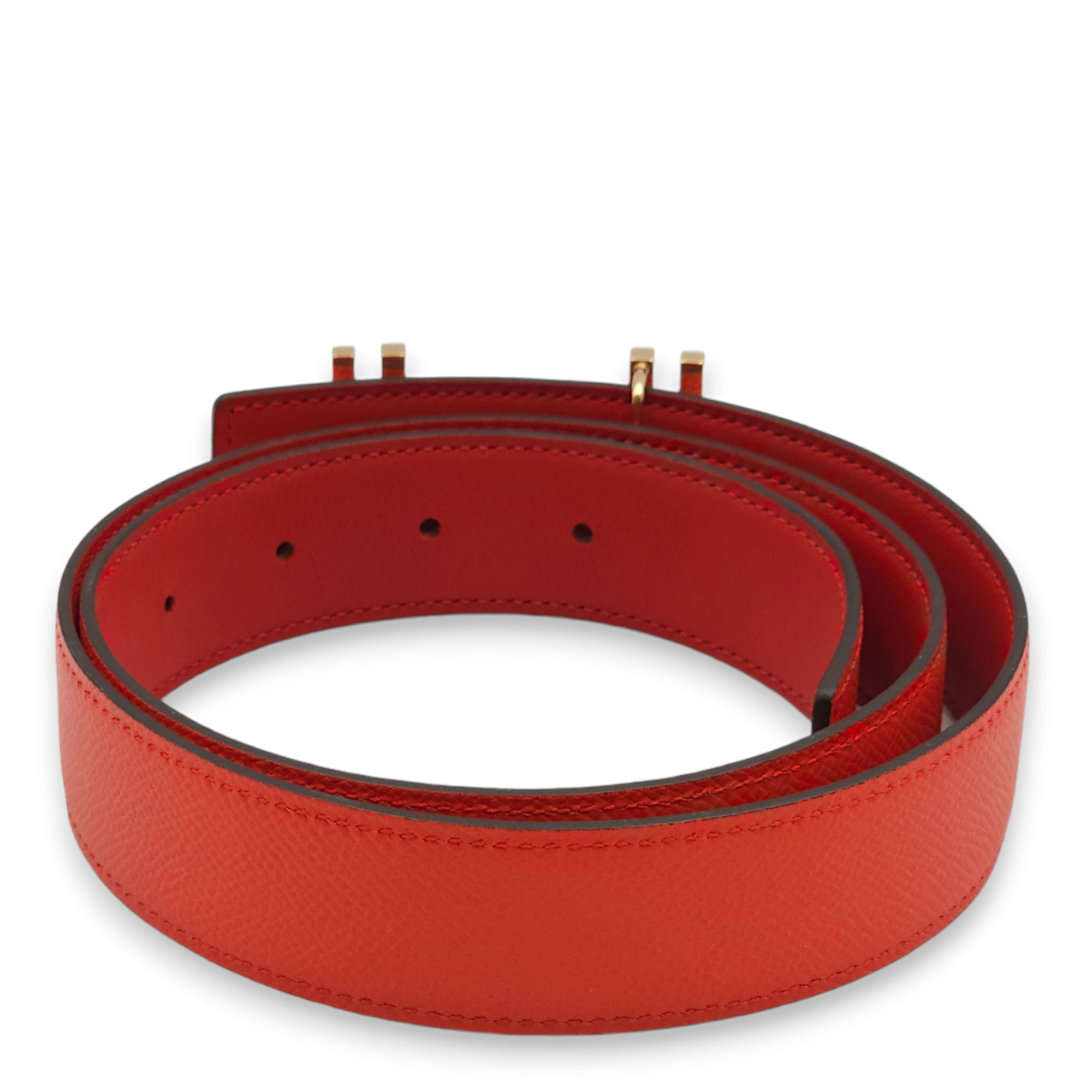 H Au Carre 32mm by 80cm Rouge Casaque/Rose Jaipur Belt in Epsom, Gold hardware