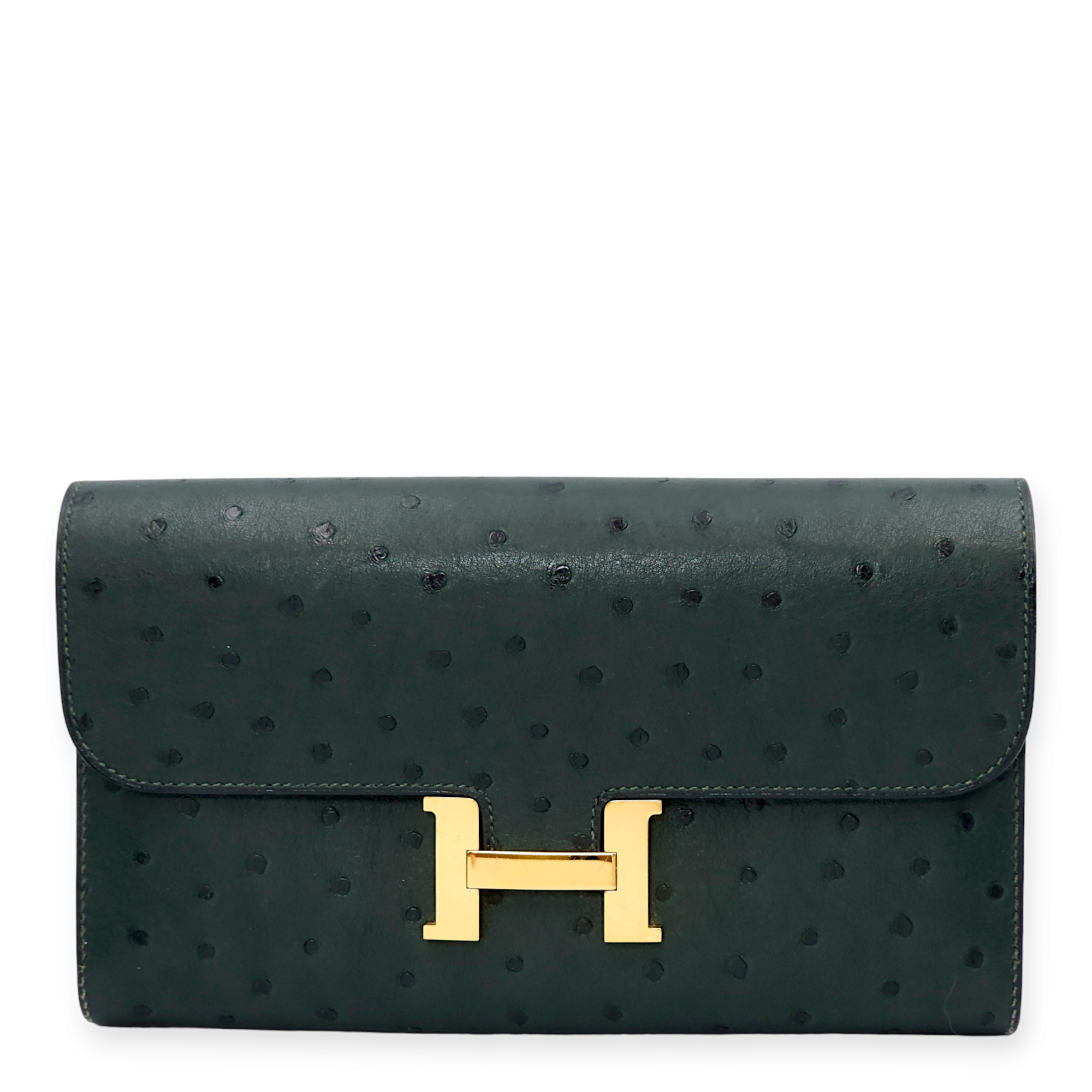 Constance Vert Titien Wallet in Ostrich, Gold hardware