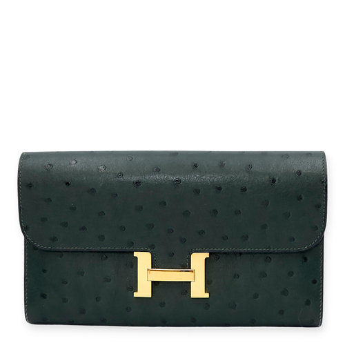 Constance Vert Titien Wallet in Ostrich, Gold hardware