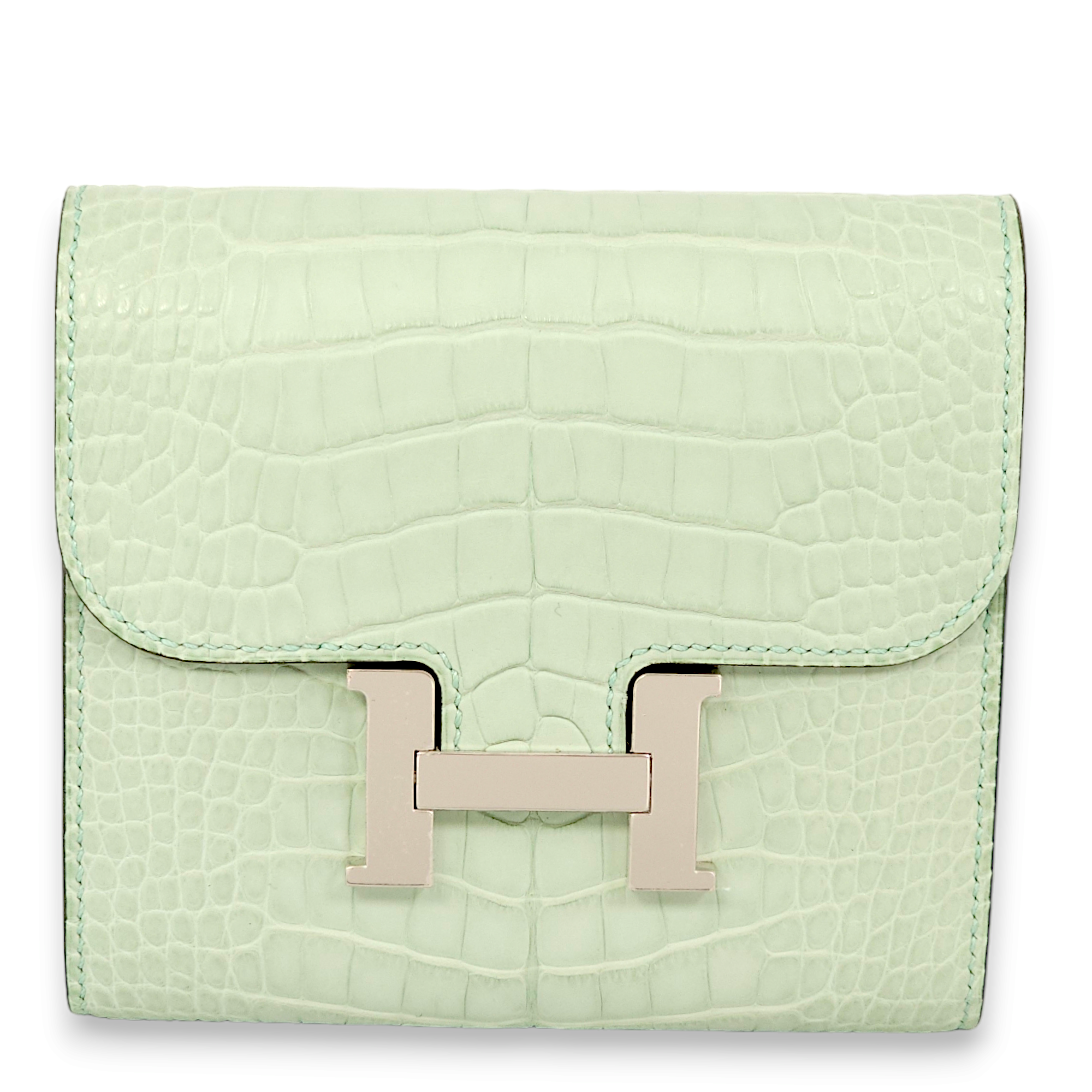 Constance compact Vert Deau Wallet in Matte Alligator, Palladium hardware