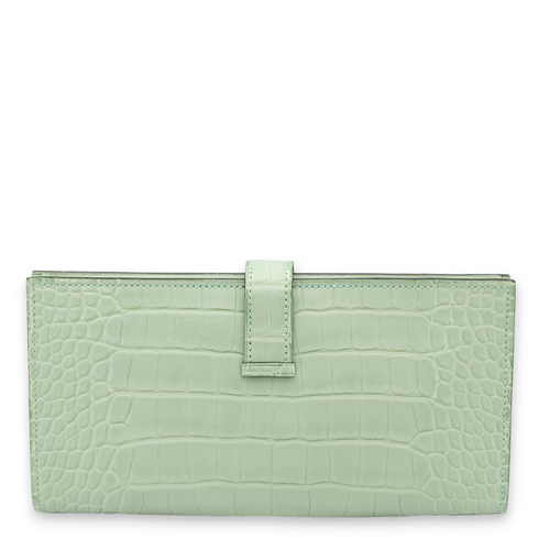 Bearn Bi Fold Vert D'eau Wallet in Matte Alligator, Palladium hardware