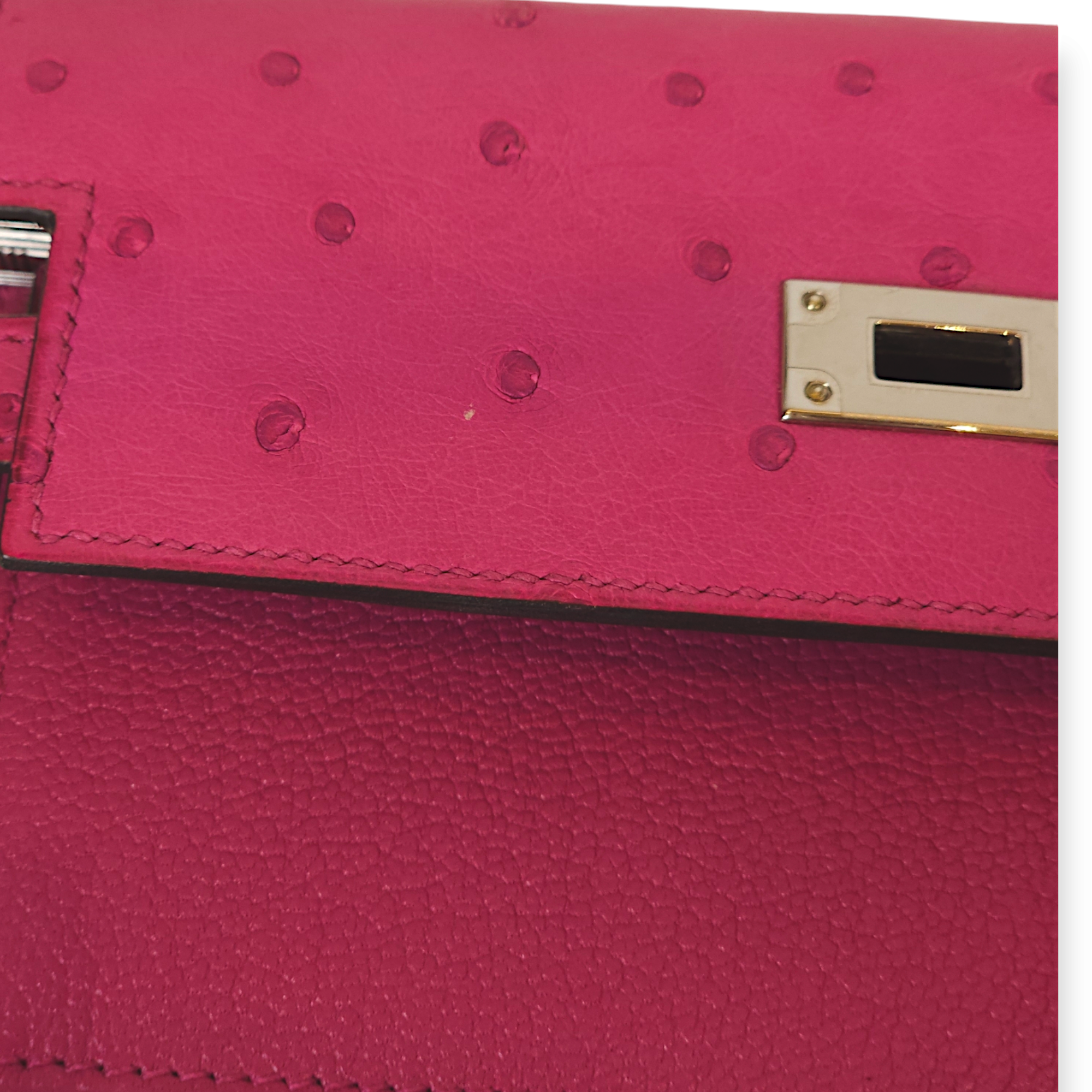 Kelly Depliant Rose Pourpre Wallet in Ostrich, Palladium hardware