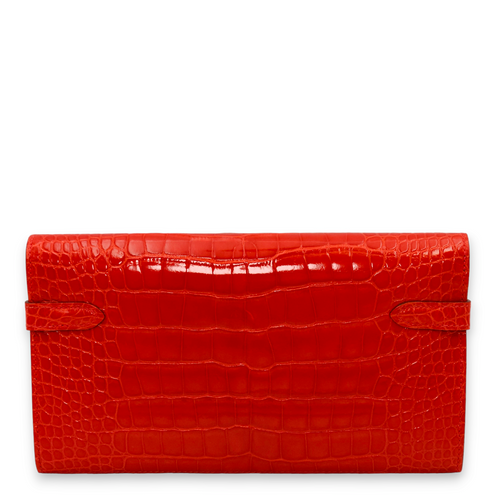 Kelly Geranium Wallet in Shiny Alligator, Palladium hardware