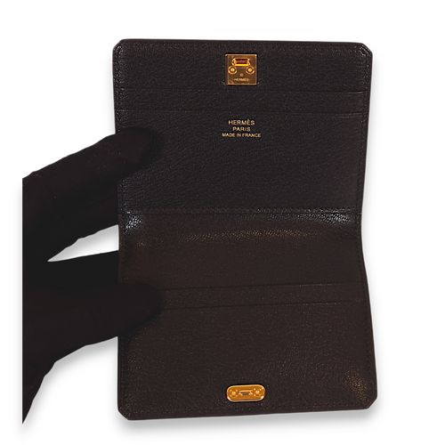 Medor Black Card Holder in Chevre Mysore, Gold hardware