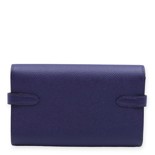 Kelly Depliant Verso Blue Encre & Blue Zellige Wallet in Epsom, Palladium hardware