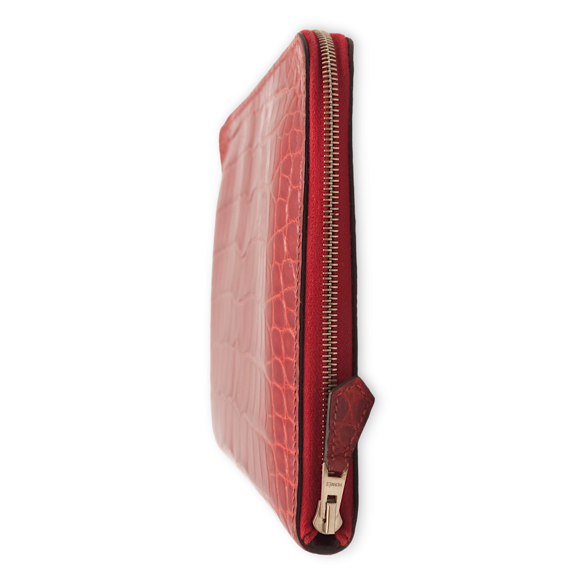 Azap TGM Rouge Hermes Wallet in Shiny Alligator, Palladium hardware