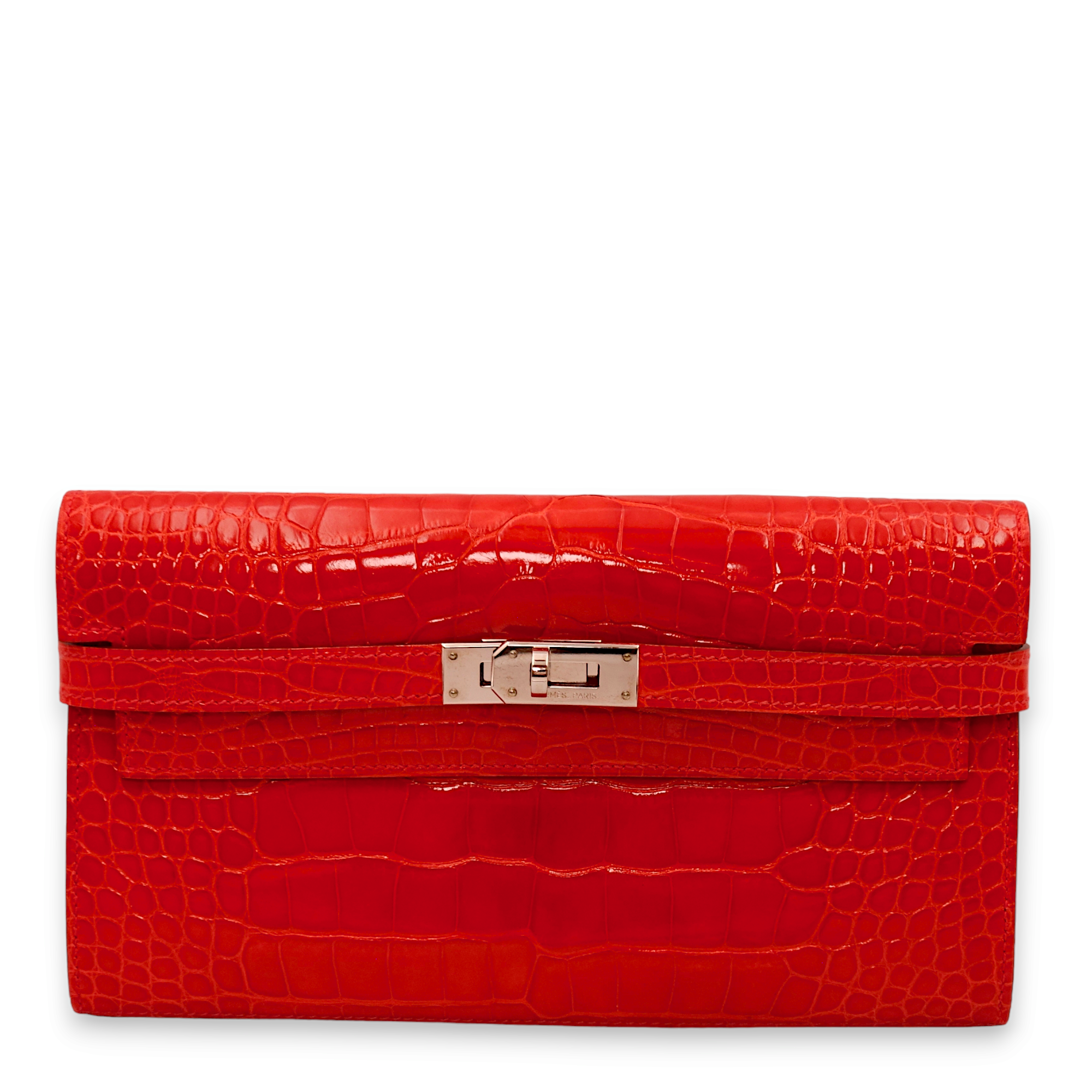 Kelly Geranium Wallet in Shiny Alligator, Palladium hardware