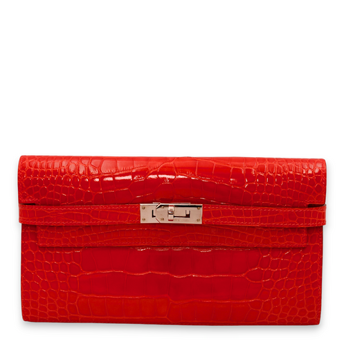 Kelly Geranium Wallet in Shiny Alligator, Palladium hardware