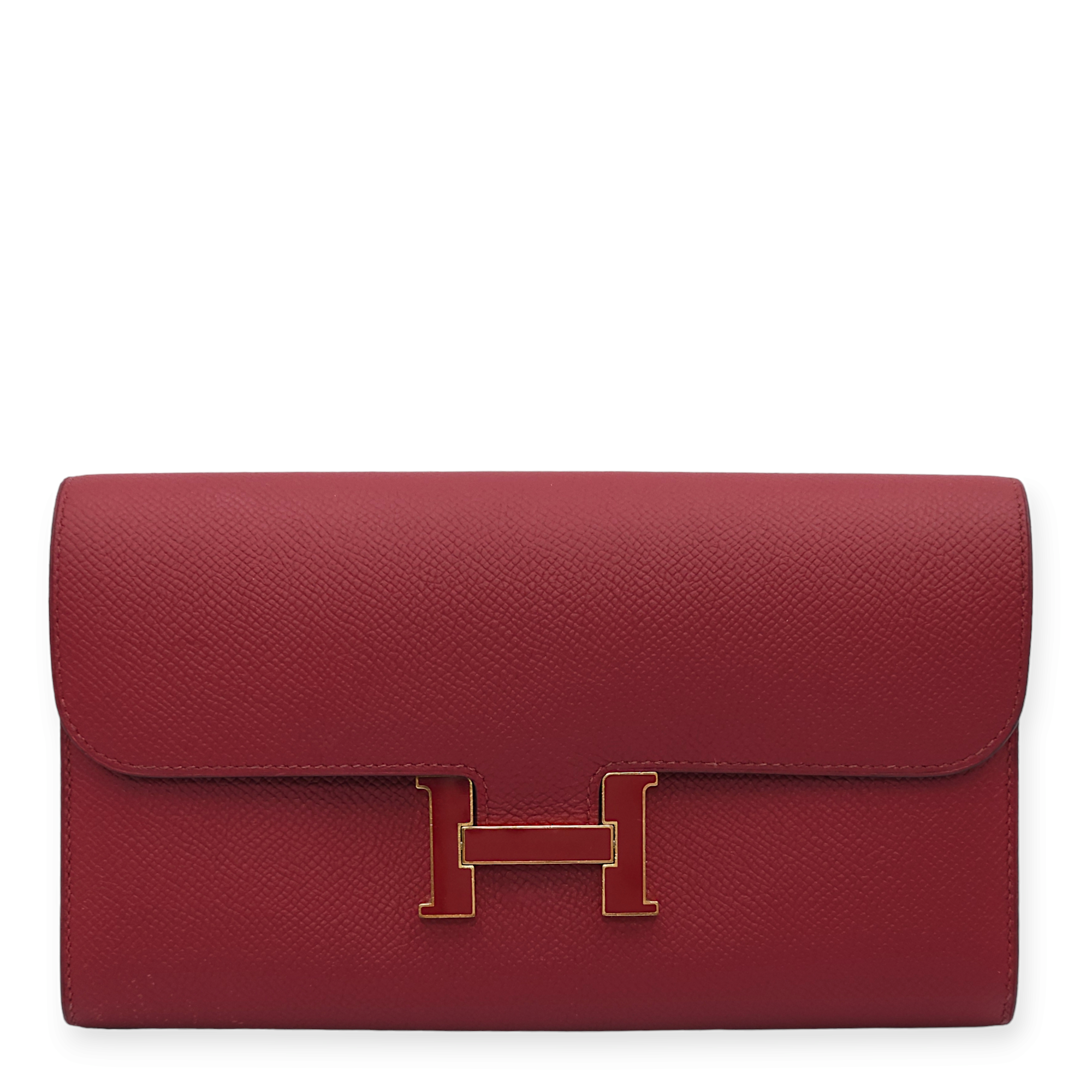 Constance Rouge Grenat Wallet in Epsom, Palladium hardware