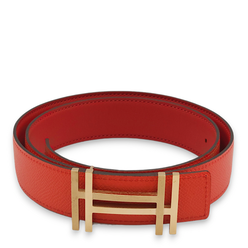 H Au Carre 32mm by 80cm Rouge Casaque/Rose Jaipur Belt in Epsom, Gold hardware