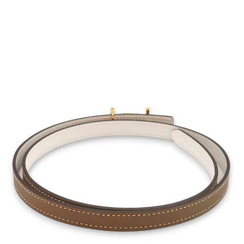 Ancre Buckle and Reversible Strap 75cm by 13mm Etoupe/ Blanc Belt in Epsom, Gold hardware