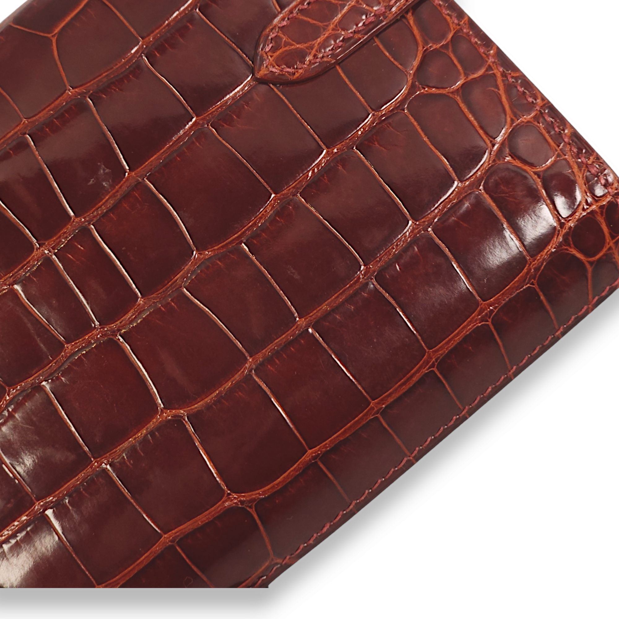 Kelly Depliant Miel Wallet in Shiny Alligator, Palladium hardware