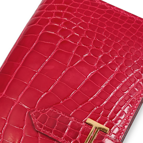 Bearn Bi-fold Braise Wallet in Shiny Alligator, Gold hardware