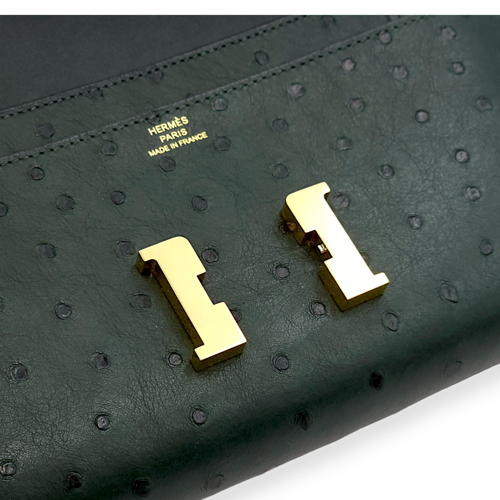 Constance Vert Titien Wallet in Ostrich, Gold hardware