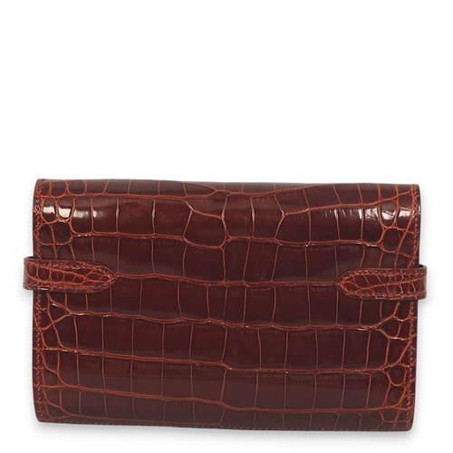 Kelly Depliant Miel Wallet in Shiny Alligator, Palladium hardware