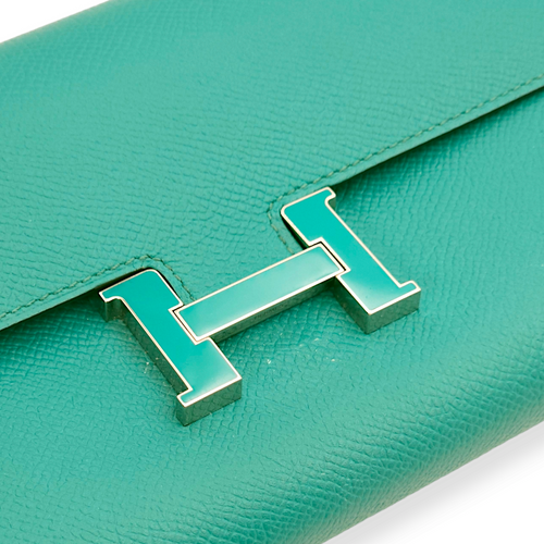 Constance Blue Paon Wallet in Epsom, Enamel hardware