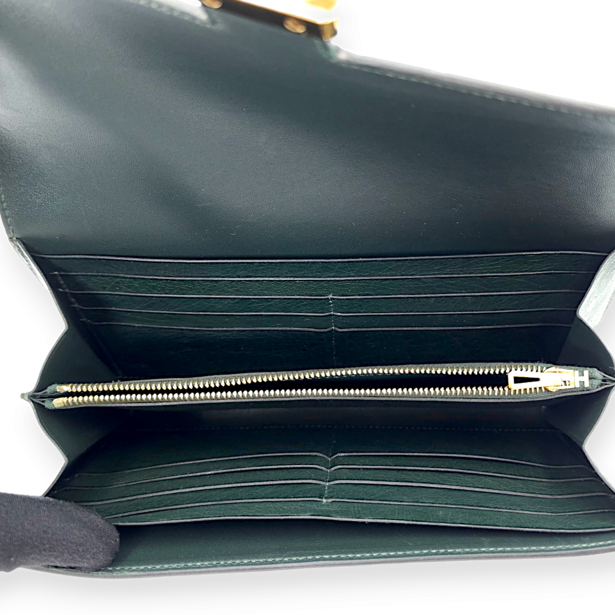 Constance Vert Titien Wallet in Ostrich, Gold hardware