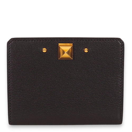 Medor Black Card Holder in Chevre Mysore, Gold hardware