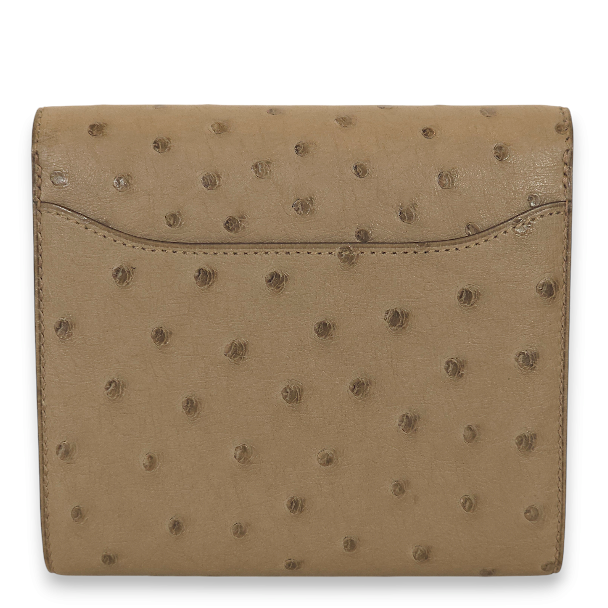 Constance Asphalt Gris Asphalt Wallet in Ostrich, Rose Gold hardware