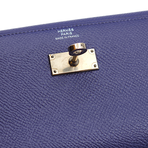 Kelly Depliant Verso Blue Encre & Blue Zellige Wallet in Epsom, Palladium hardware