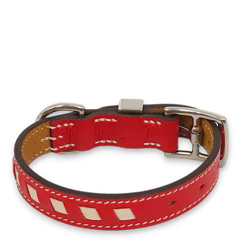 Tresse Dog Collar Rouge Casaque Charm in Epsom, Palladium hardware