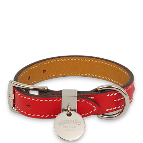 Tresse Dog Collar Rouge Casaque Charm in Epsom, Palladium hardware