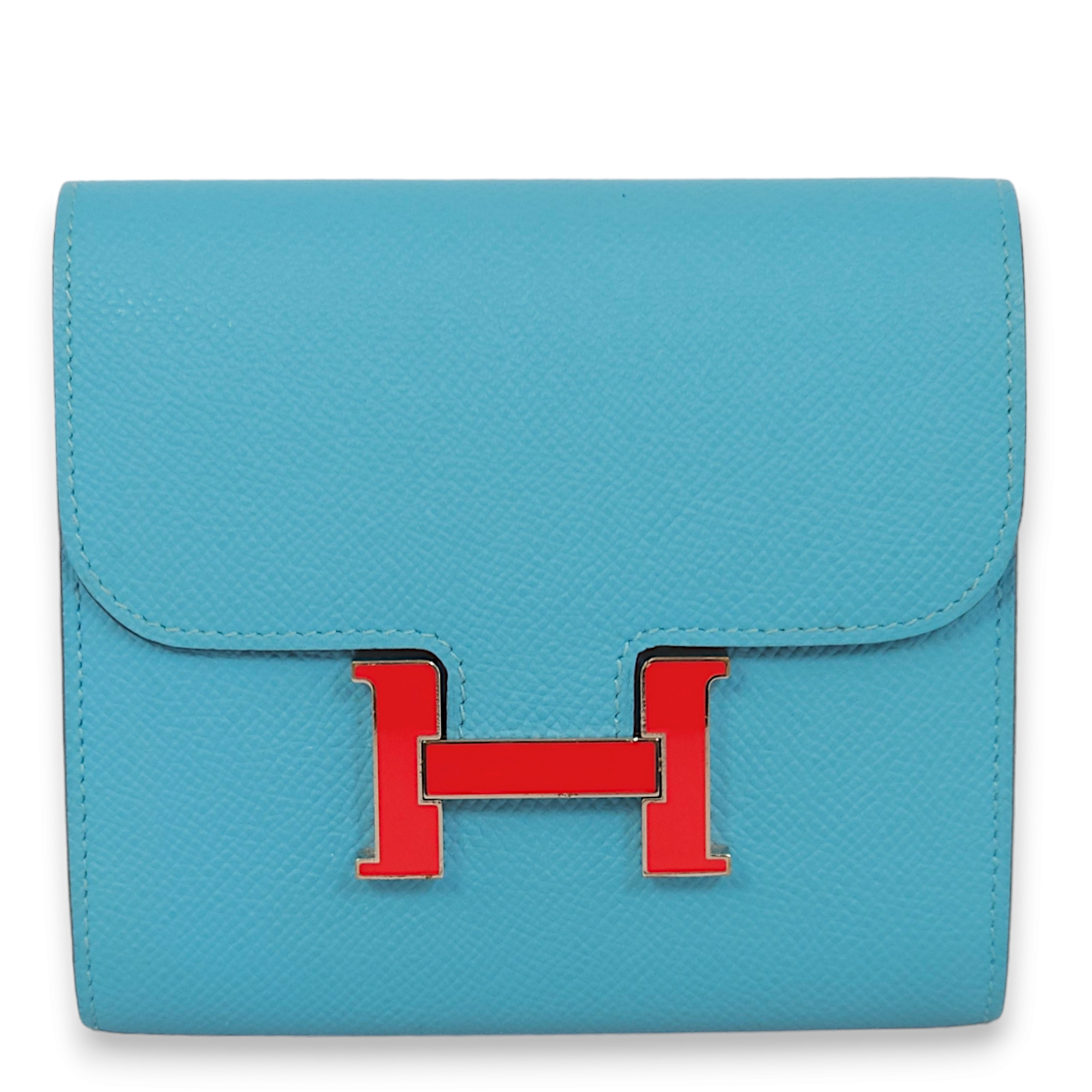 Constance Compact Blue Du Nord/ Rouge De Coeur Wallet in Epsom, Lacquered hardware