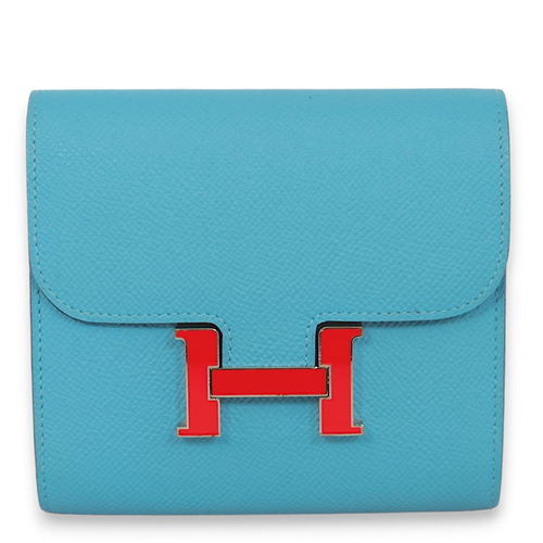 Constance Compact Blue Du Nord/ Rouge De Coeur Wallet in Epsom, Lacquered hardware