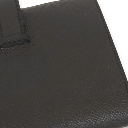 Bearn Compact Black Wallet in Epsom, Rose Gold hardware