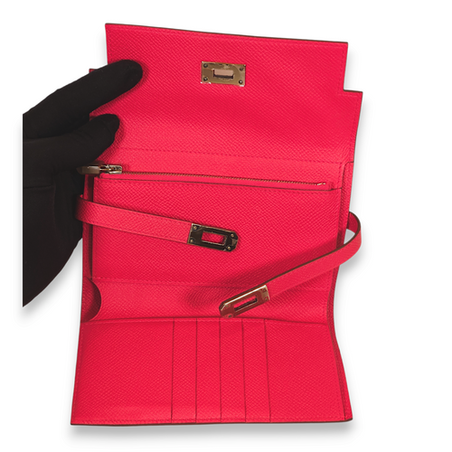 Kelly Depliant Rose Extreme Wallet in Epsom, Palladium hardware