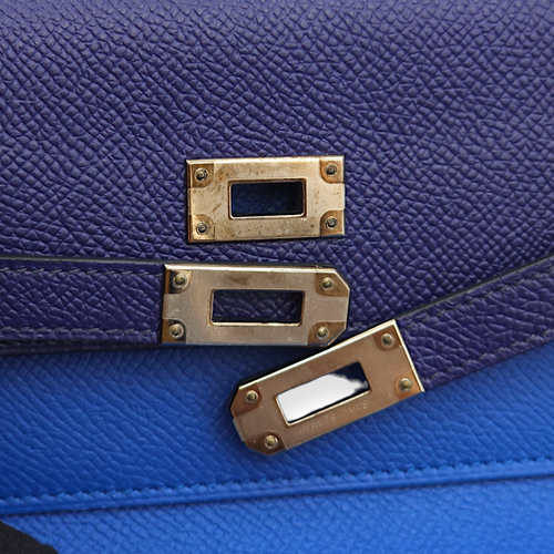 Kelly Depliant Verso Blue Encre & Blue Zellige Wallet in Epsom, Palladium hardware