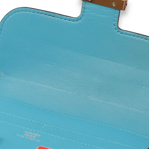 Constance Compact Blue Du Nord/ Rouge De Coeur Wallet in Epsom, Lacquered hardware