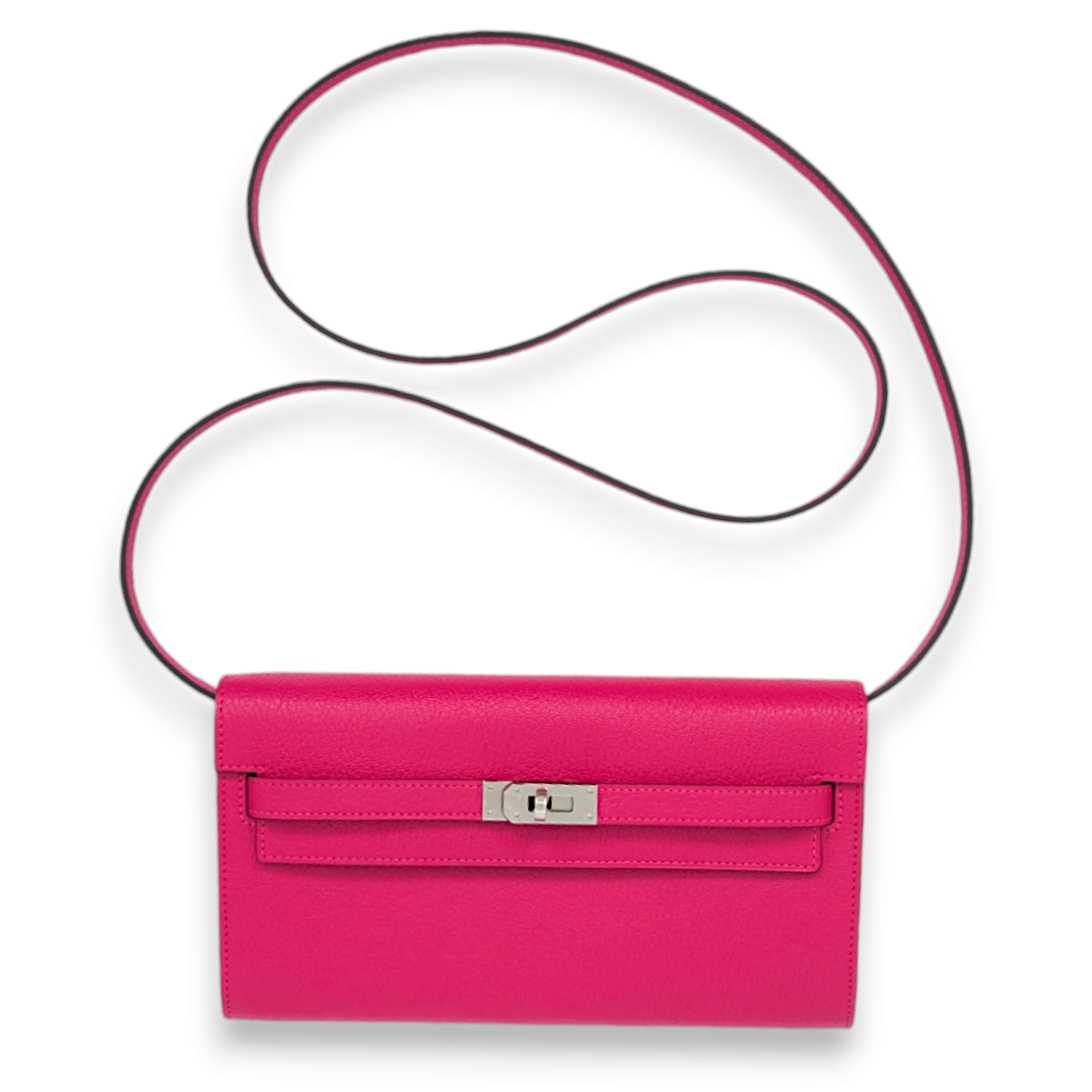 Kelly To Go Rose Mexico Crossbody Bag in Chevre Mysore, Palladium hardware