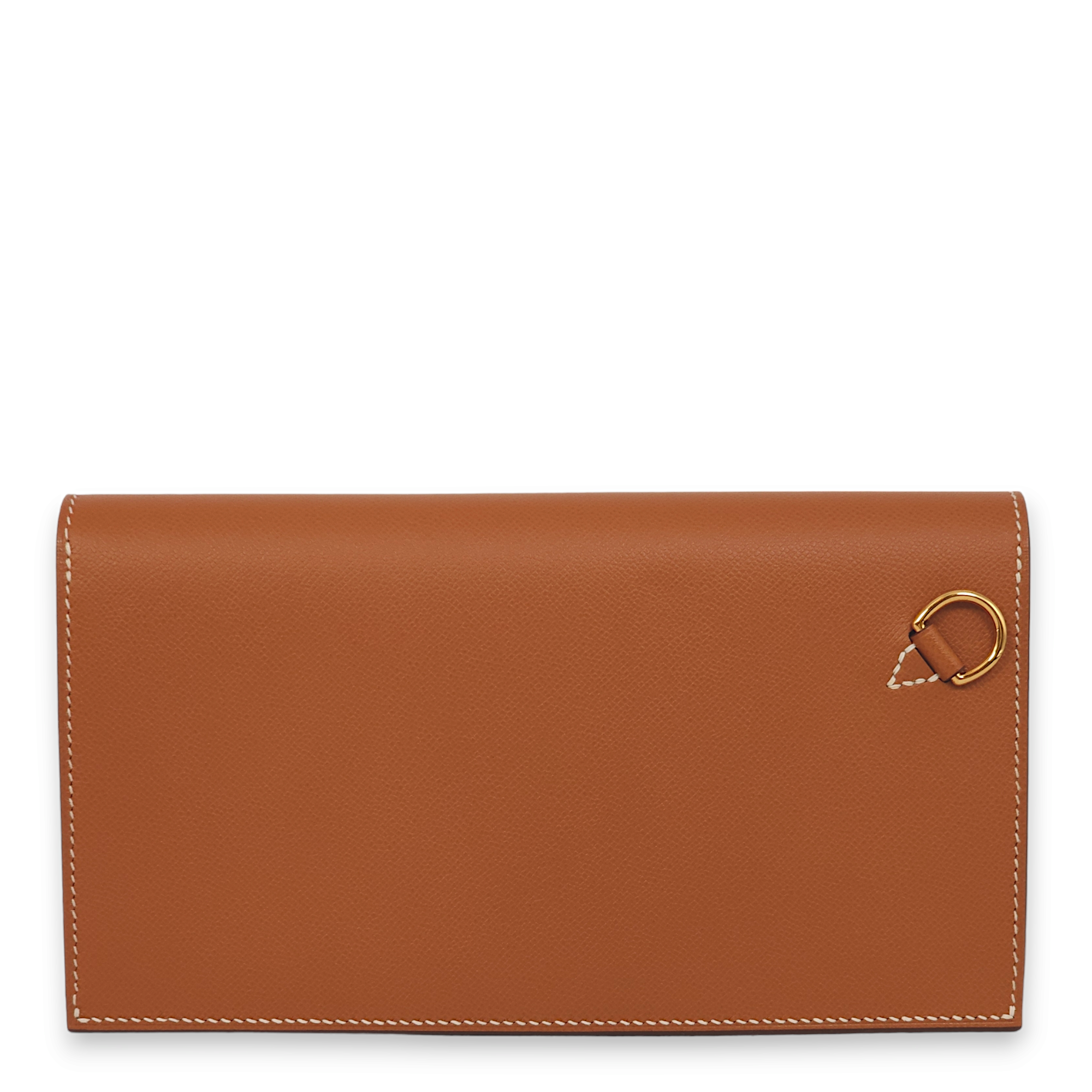 Kelly Pocket Long Gold Wallet in Veau Madame, Gold hardware