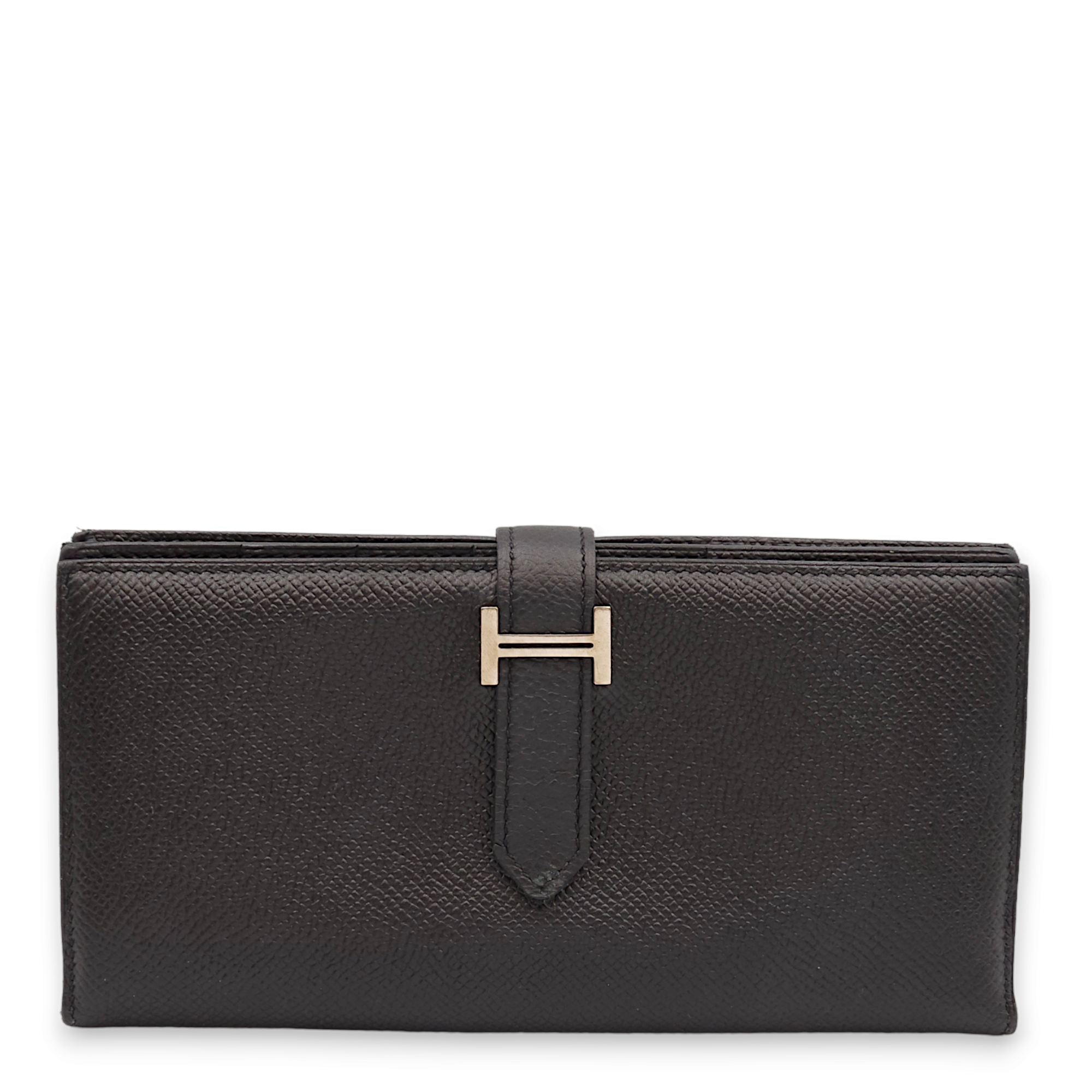 Bearn Bi Fold Black Wallet in Epsom, Palladium hardware