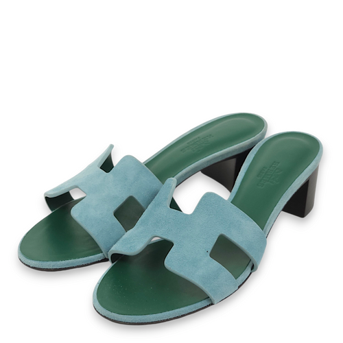 Oasis Bleu Mineral Sandals in Suede Leather, Acetate hardware