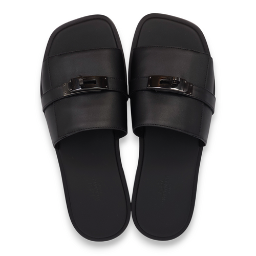 Gabriel s 40 Black Sandals in Calfskin, PVD Plated hardware