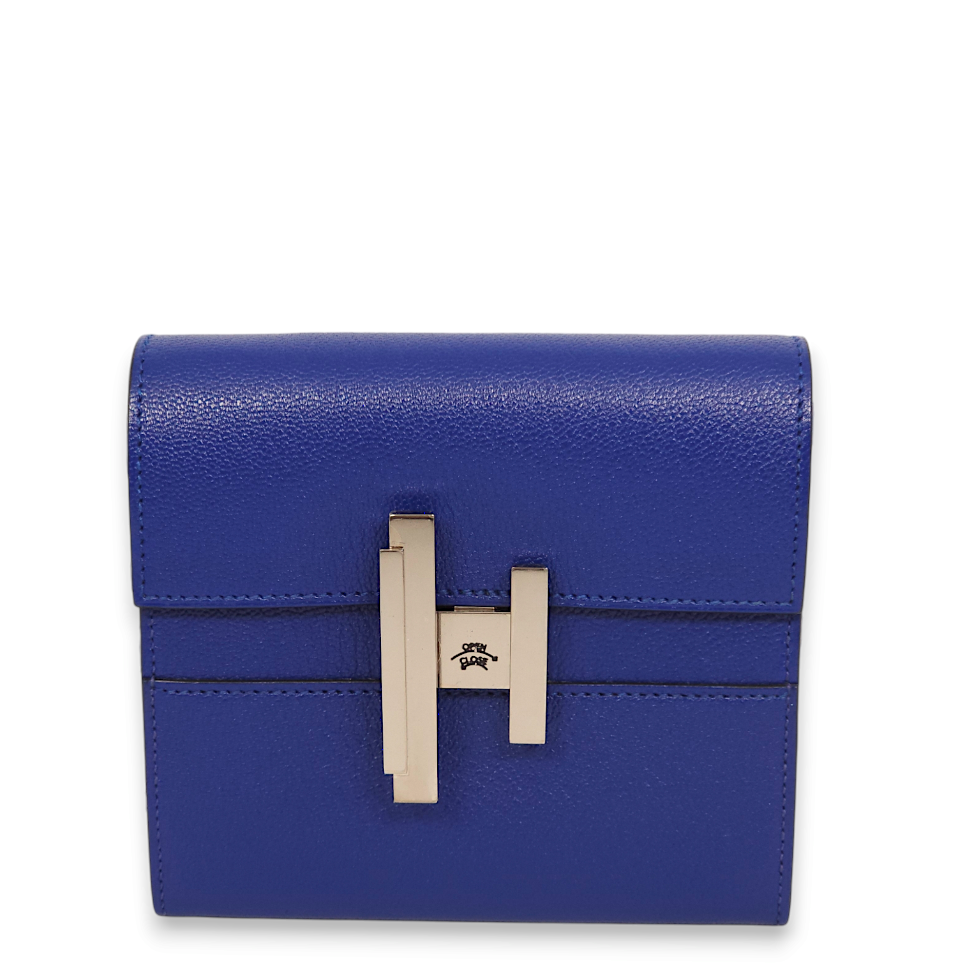 Cinhetic Mini Blue Electric Wallet in Chevre Mysore, Palladium hardware