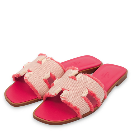 Oran 36.5 Framboise Sandals in Fringed Canvas