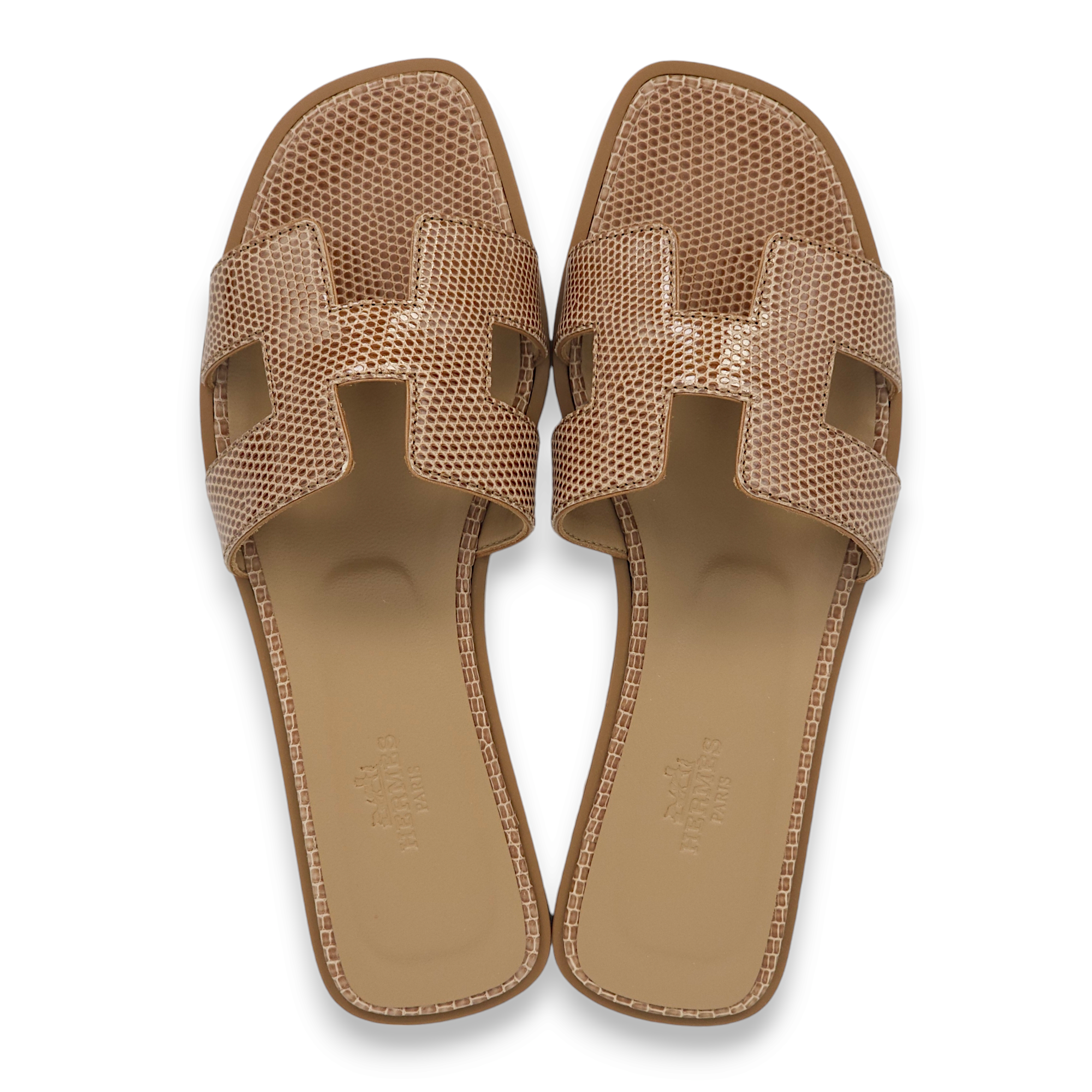 Oran 37 Beige Argile Sandals in Lizard