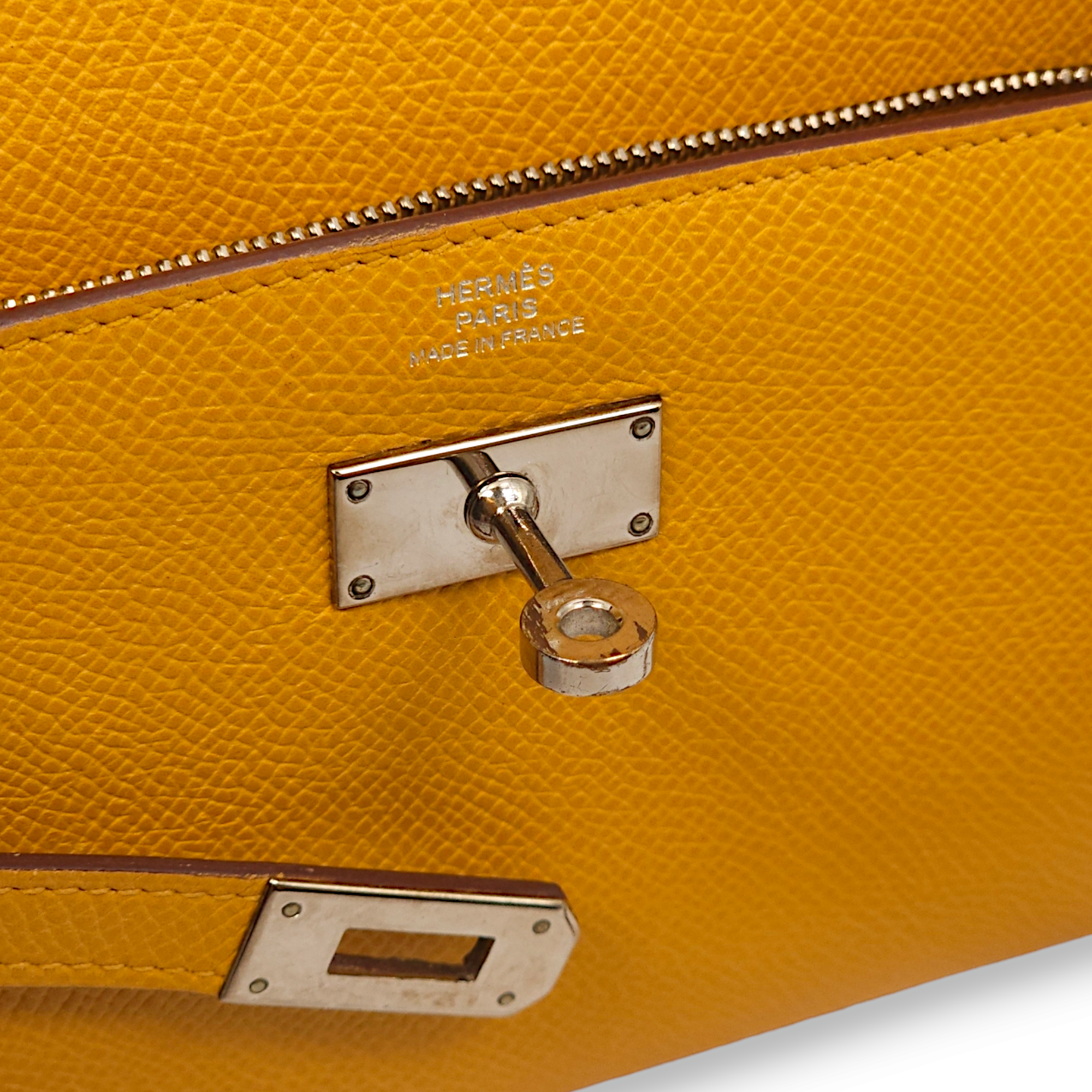 Kelly Jaune Ambre Wallet in Epsom, Palladium hardware